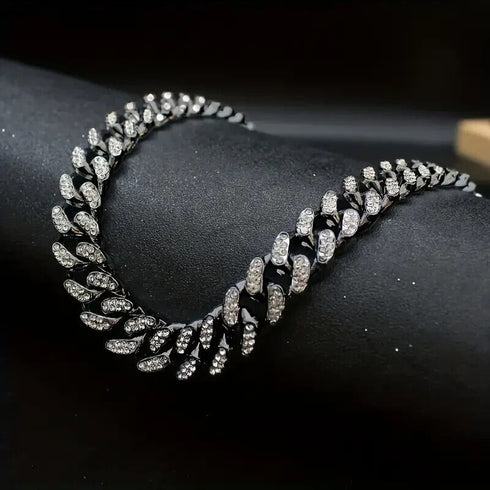 2Pcs Men Iced Out Gun Black Rhodium Plated CZ Cuban Link 55CM Necklace & Bracelet Set